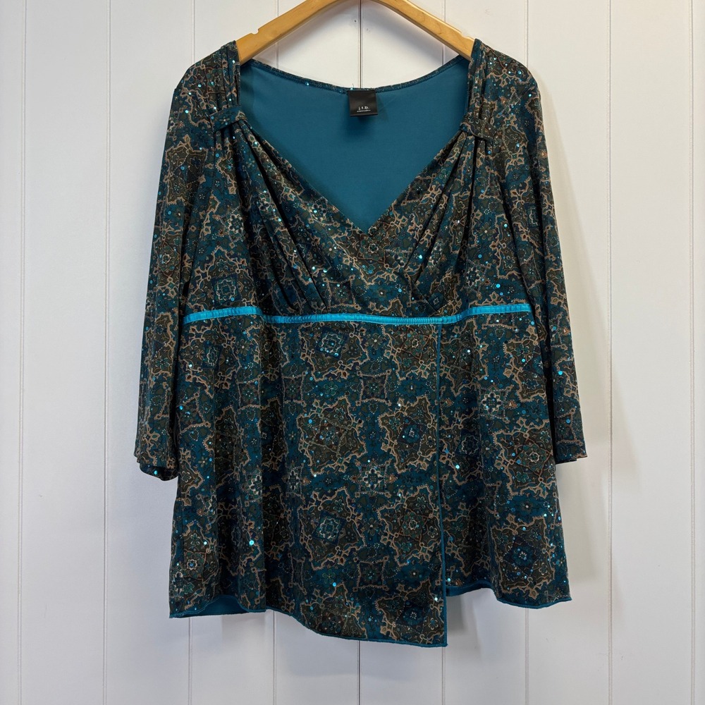 JTB Y2K Boho Baby Doll Sequin Top Women Size 2XL Fairy Grunge